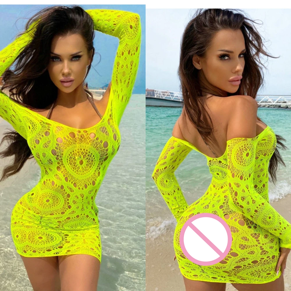 Women's Sexy Mesh Hollow Out See Through Net Skirt Erotic Fishnet Elasticity Bodycon Dress Ladies Mini Tights Lingerie Costumes