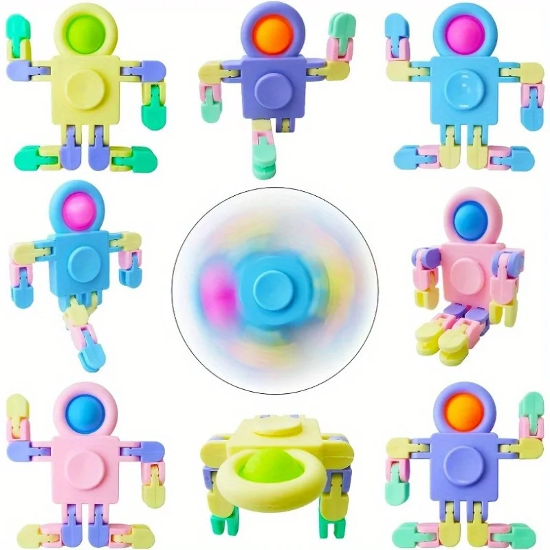 4PCS Random Color Toys Transformable Chains Robot Fingertip Toy Goodie Bag Stuffers Birthday Gifts Classroom Prizes