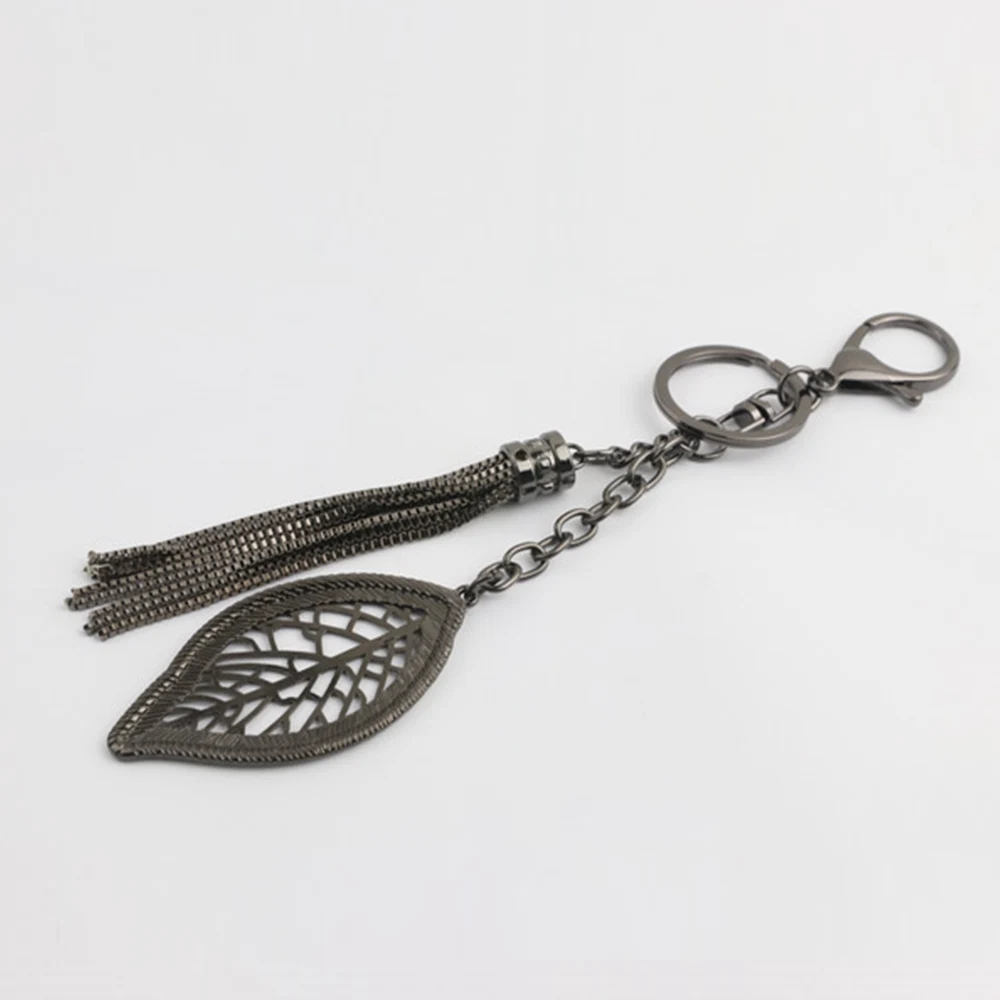 Creative Leaf Shape Keychains With Metal Tassel Chain Rhinestones Bag Hanging Pendant Charms Diy Bag Accessories Ornament