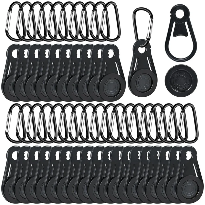 100 Pcs Tarp Clips With Carabiner, 50 Movable Tarp Grabbers Tent Clips And 50 D Shape Buckle,Tarp Grabbers Tarp Clips