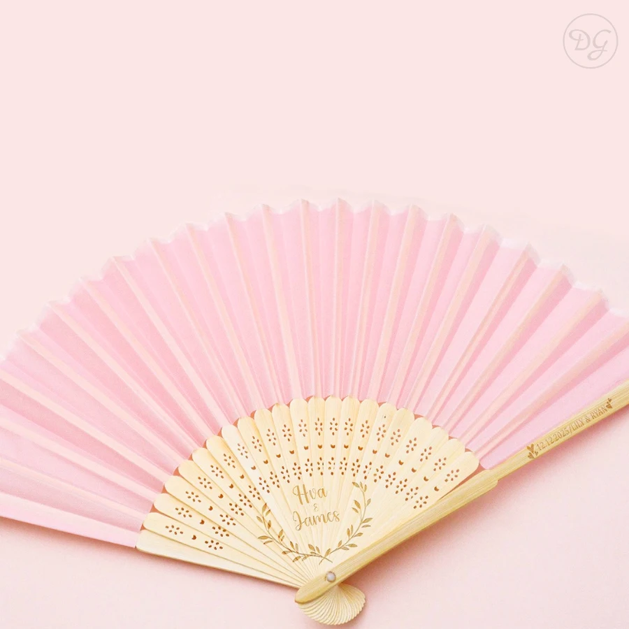 

10pcs Personalized Wedding Fan Pink Folding Fan Hand Bamboo Silk Fan with Fan Bag Custom Wedding Fans for Guest Gift
