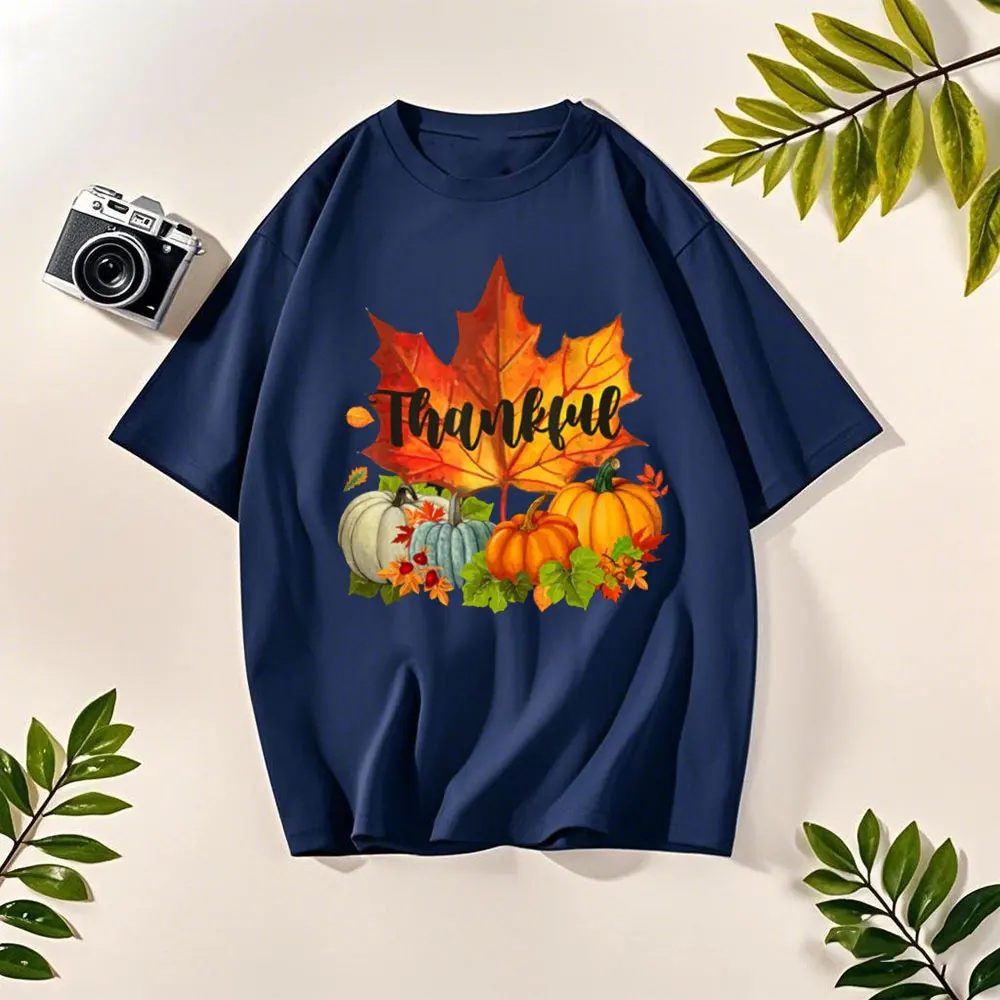 Maglietta felice del Giorno del Ringraziamento Autunno Autunno Foglie d'acero T-shirt unisex Design creativo Estate Casual Uomo Tee Donna Top in cotone