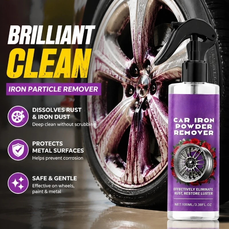 Car Paint & Wheel Iron Particles Powder Cleaner – Rust Dust Remover Spray, Metal Surface Defender Auto Rim Cleaner