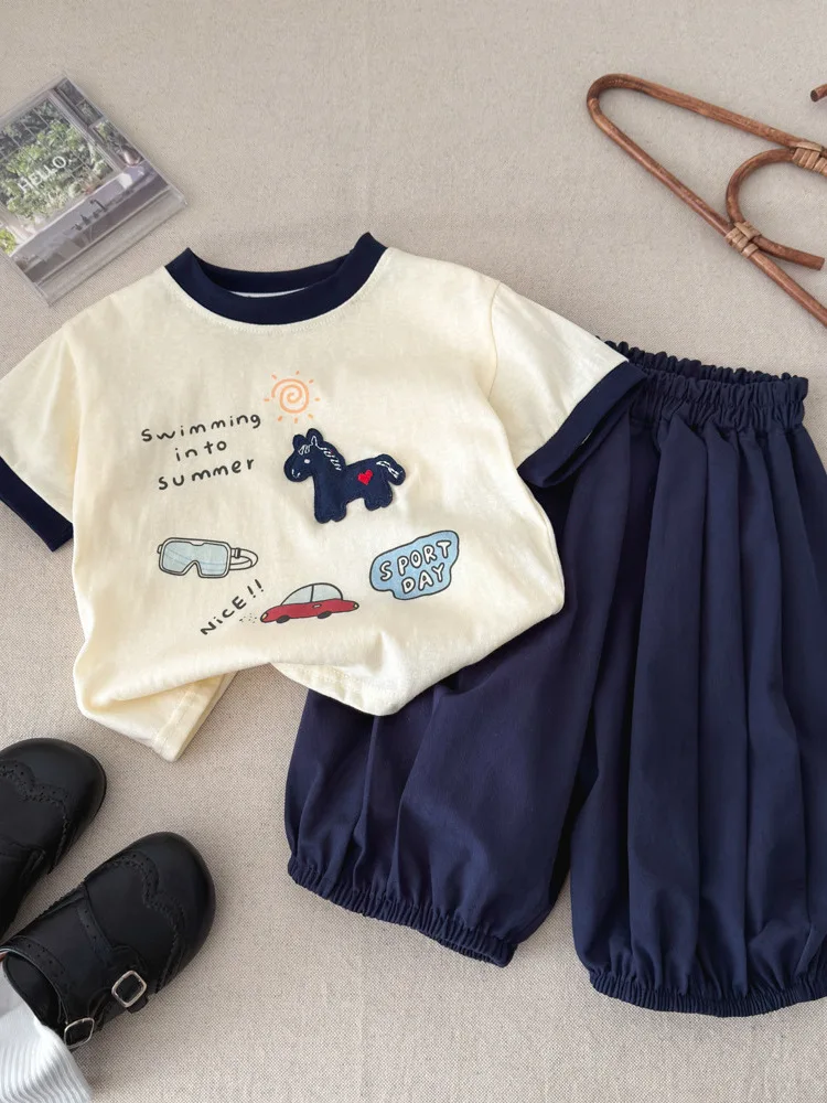 Girls Summer Short Sleeve T-Shirt Breathable Korean Style Cartoon  Print Versatile Casual Cotton Top for Students