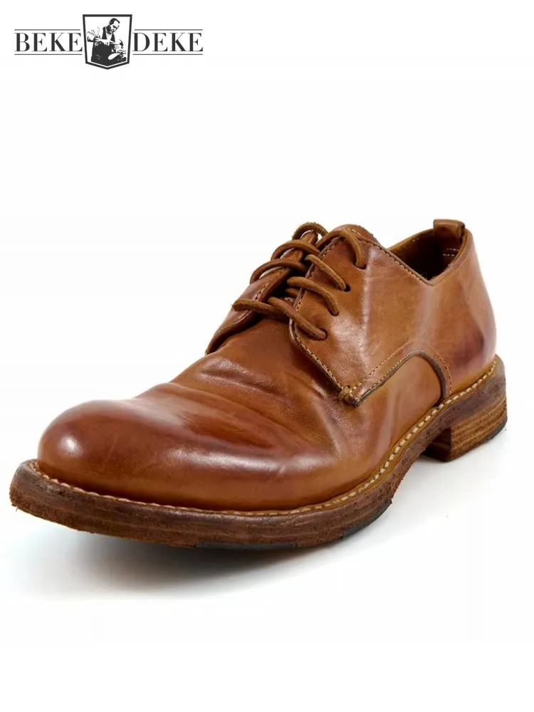Jesień Nowość Biznes Mężczyźni Praca Formalne Buty Pan Młody Ślub Skóra końska Prawdziwa skóra Sukienka Buty Vintage Okrągłe palce Sznurowane oksfordzie