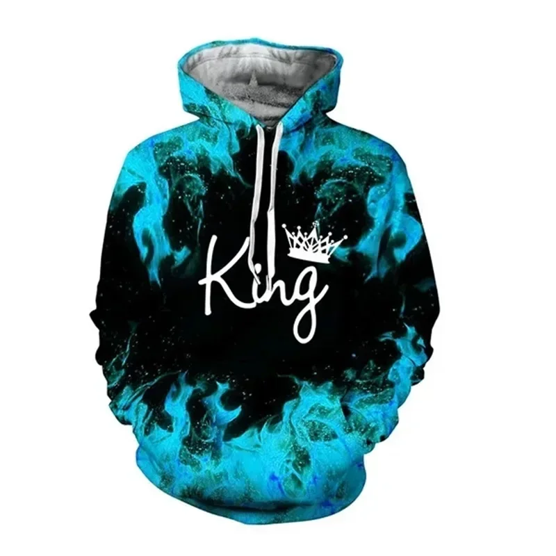 3D Print King And Queen Letter Couple Hoodies Fashion Loose Long Sleeve Unisex Clothes Autumn Winter Daily Casual Sweatshirt Top