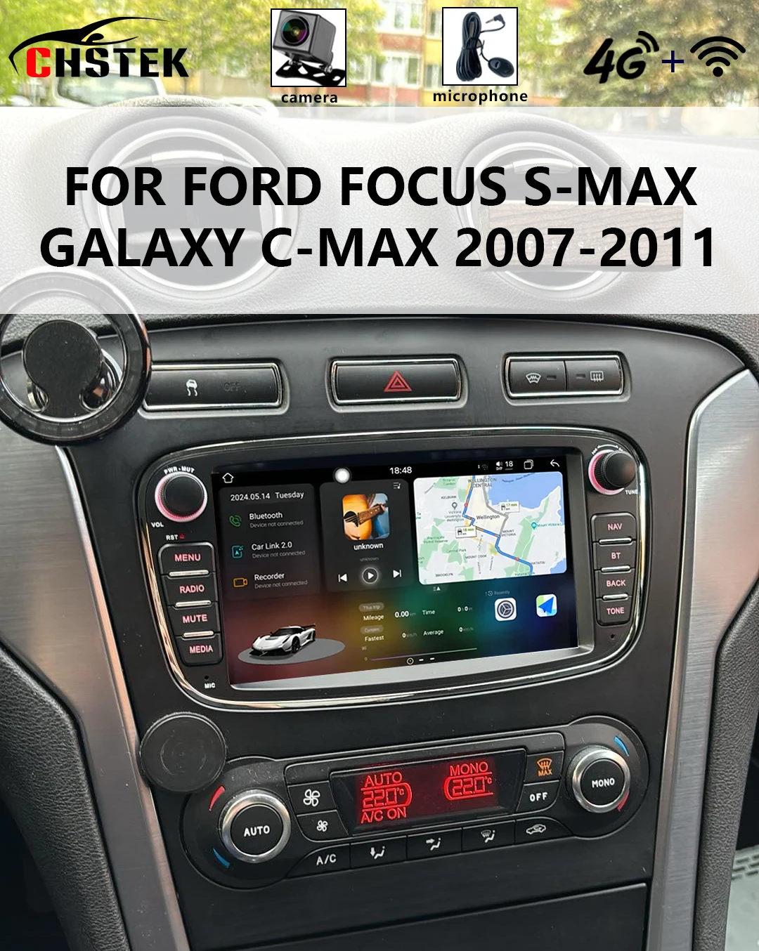 CHSTEK Car Radio Wireless Carplay For Ford Focus S-Max Mondeo C-Max Galaxy Convers+ 2007-2011 Navigation Bluetooth Android WIFI