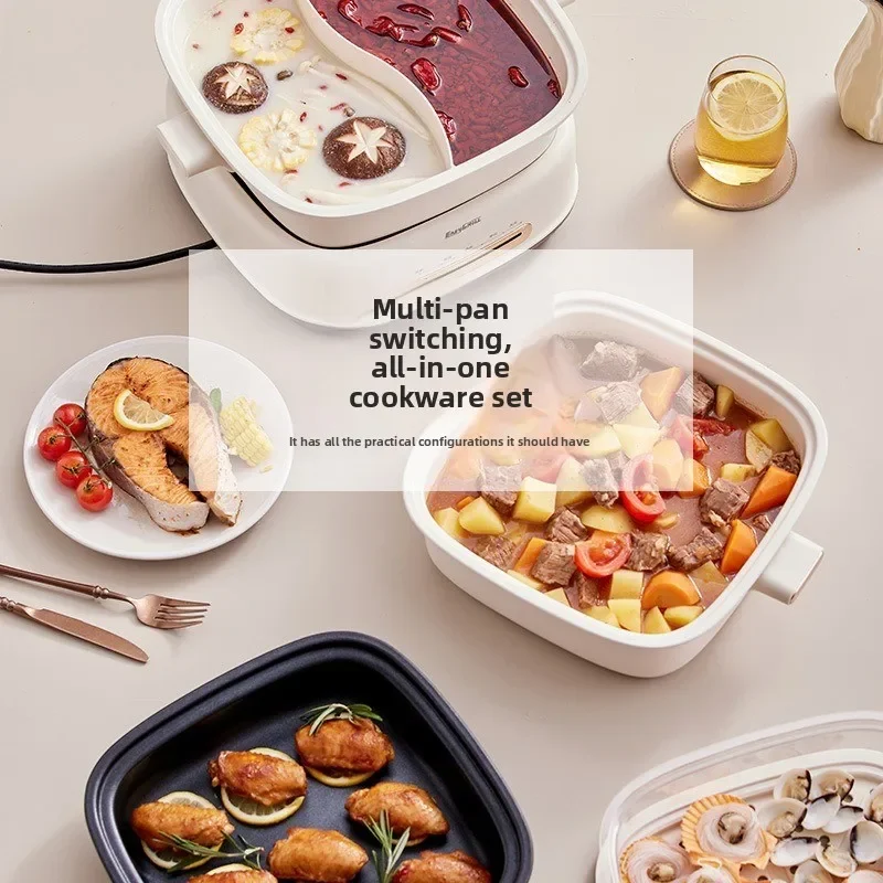 Multifunctional cooking pot Household electric hot pot, cooking, frying and roasting electric wok Split mandarin duck pot