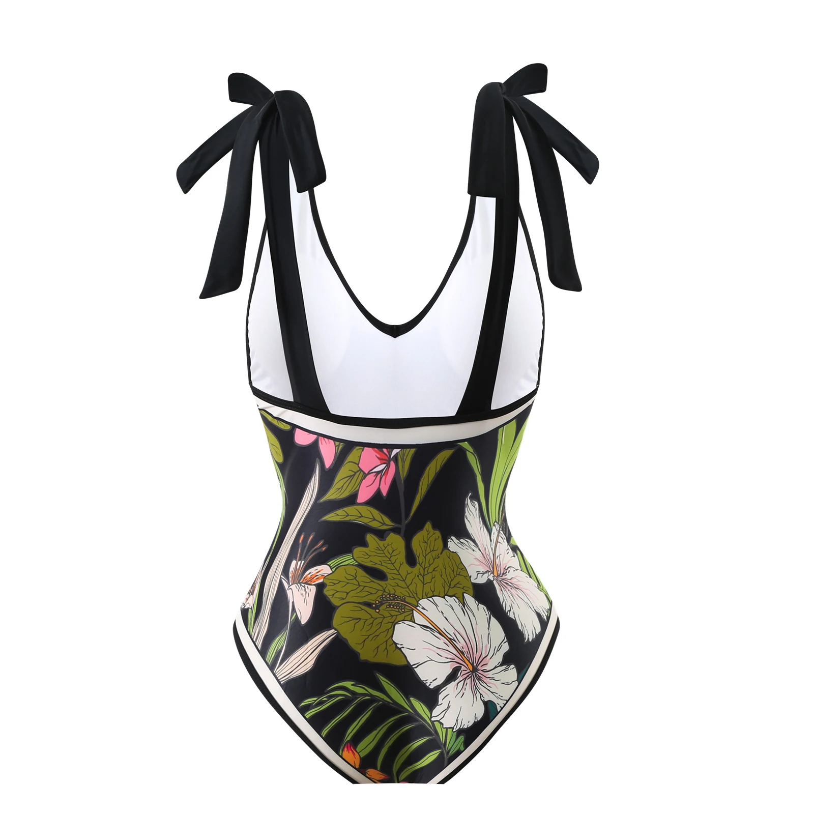 2024 New One-Piece Swimsuits Women Cover-Up Backless Deep V-Neck Swimwear Bowknot Push Up Bathing Suit Summer