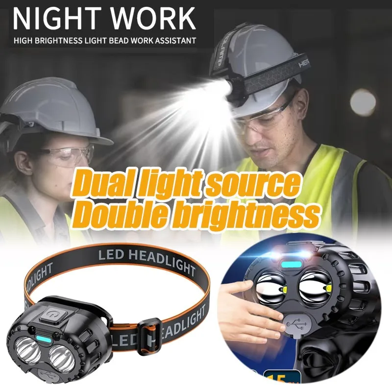 

1-4 шт. светодиодный налобный фонарь с датчиком движения, перезаряжаемый водонепроницаемый фонарик Hands Free для бега, рыбалки