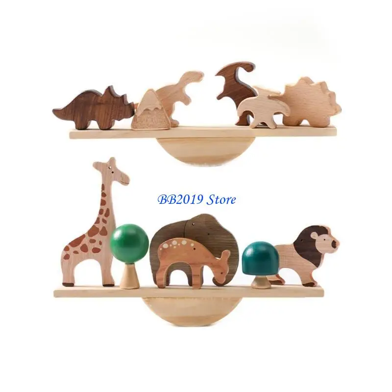 Q0KB Baby Wooden Toy Dinosaur Balance Animal Balanço Toy Toy Criança Educacional Bloco Educação Conjunto Coordenação para