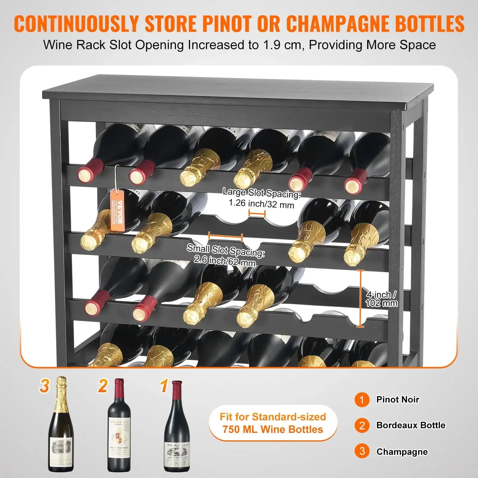 42 Bottle 7-Tier Modular Wine Rack Bamboo Wood Display Shelf with TableTop