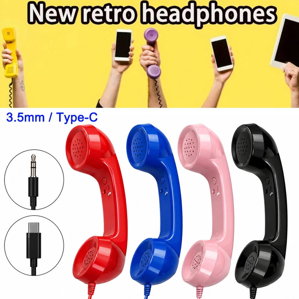 Retro Telephone Handset Wired Earphone With Microphone, Noise Cancelling For Mobile Phone Calls, Vintage Style 3.5mm/Type-C
