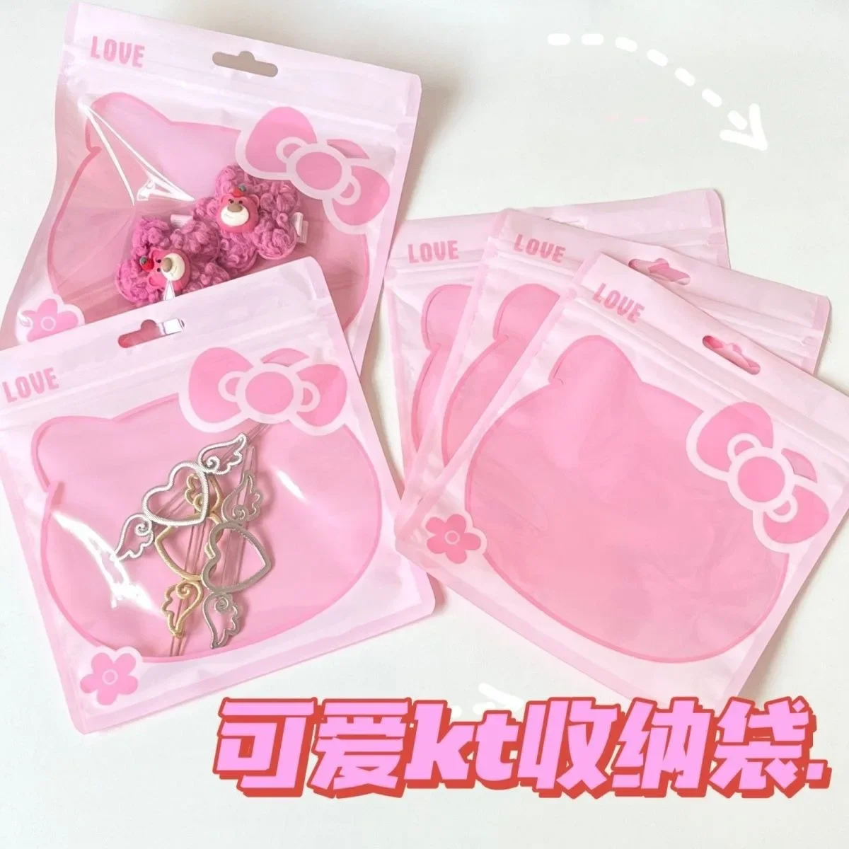 10pcs Kawaii HelloKittys Ziplock Bag Stylish and Simple Accessories Cosmetic Nail Art Wrapping Bag Cute Things for Girls Sanrios