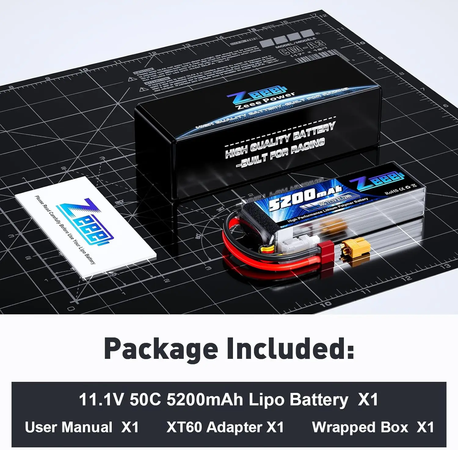 Zeee 3S 5200mAh 50C 11.1V RC LiPo Battery with Deans Plug for RC Car Quadcopter Helicopter Boat Airplane RC Racing Hobby Battey