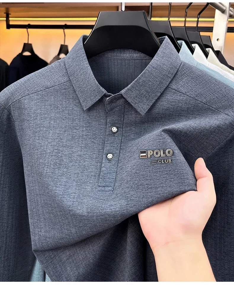 Brandneues Herren-Poloshirt mit Print, Herbst, einfarbig, langärmelig, Arbeitsoberteil, Herren, Business, formelle Arbeitskleidung, Hemden für den Frühling. – Detail 35