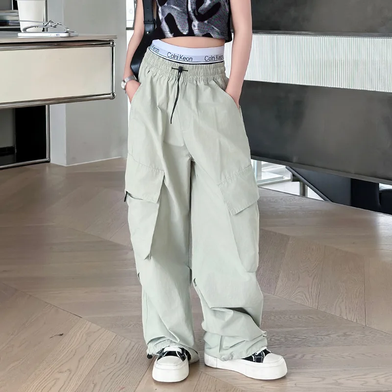 Girls Pants 2024 Summer New Childrens Clothes Girls Baby Foreign Air Loose Straight Tube Anti-mosquito Overalls Casual Simple image 2