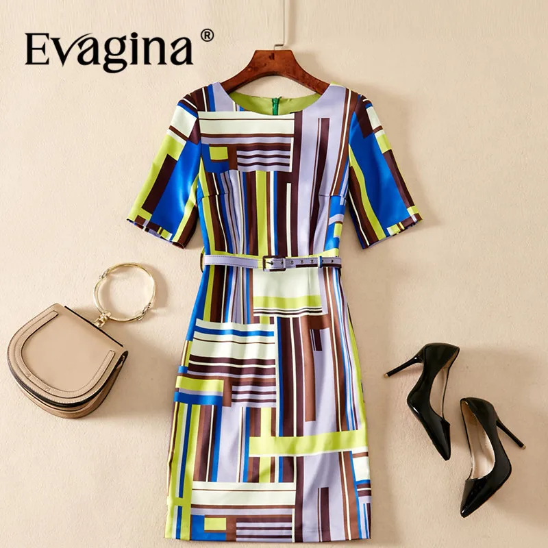 Evagina Striped Print Lace-UP Mini Dress 2024 Spring Summer New Women's Short Sleeve Streetwear Holiday Mini Dresses