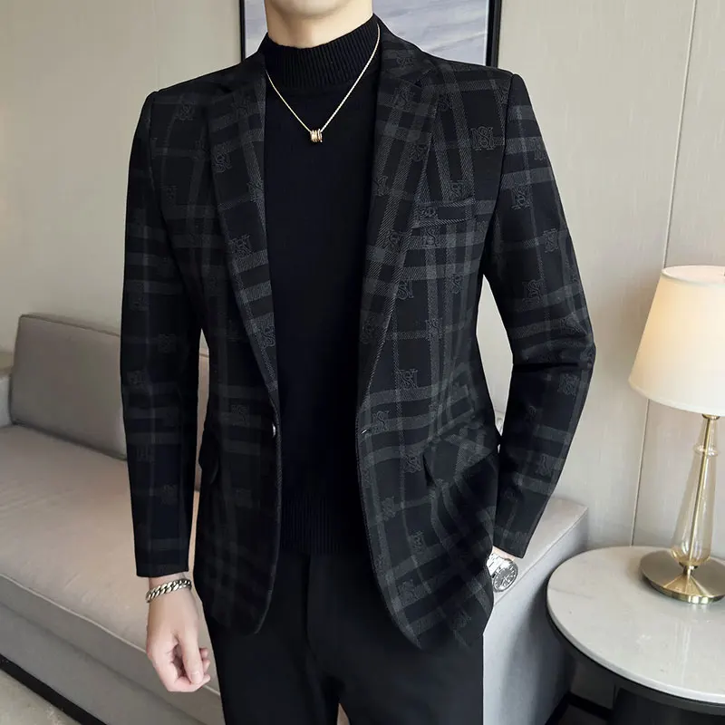 

Busin Casual Slim Fit Bla Suit Jaet for Men Faionable Korean Sle Autumn Outerwear Youth Polyester Blend irt