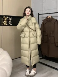 Chaqueta de plumón negra versión coreana para mujer, Chaqueta larga de estatura pequeña Simple, a la moda, de invierno, 2023