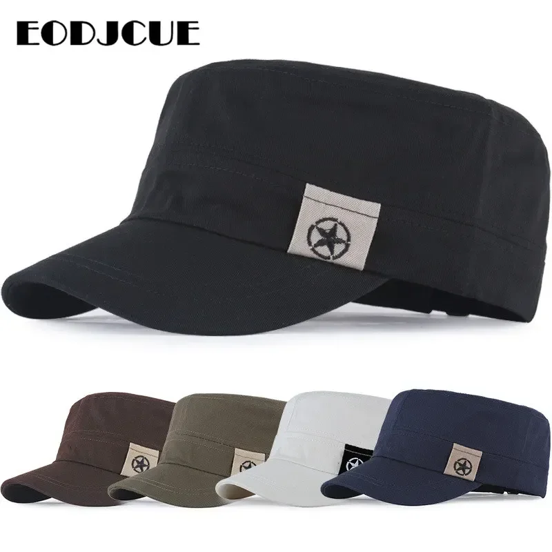 2022 Military Cap Men For Men Flat Top Hat Vintage Hat Cadet Military Patrol Cap Outdoor Sun cap Visor Dad hat Gorras