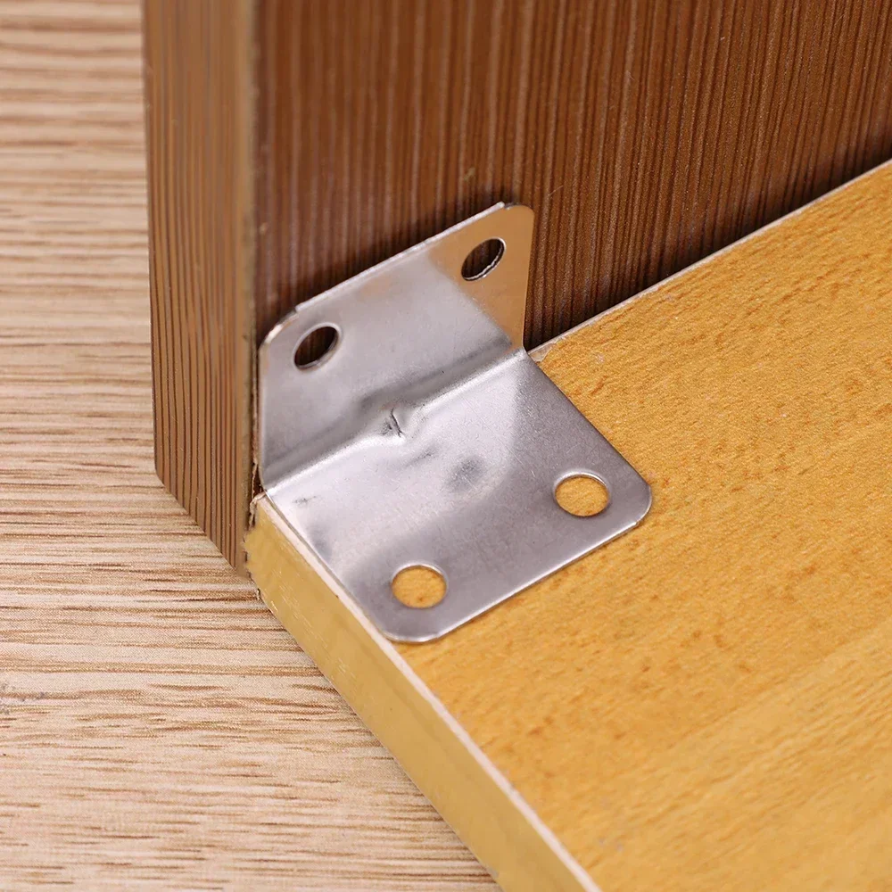 10/40 buah braket sudut baja tahan karat Universal braket penjepit tetap sudut kanan 90 derajat untuk Kabinet rangka tempat tidur furnitur kayu