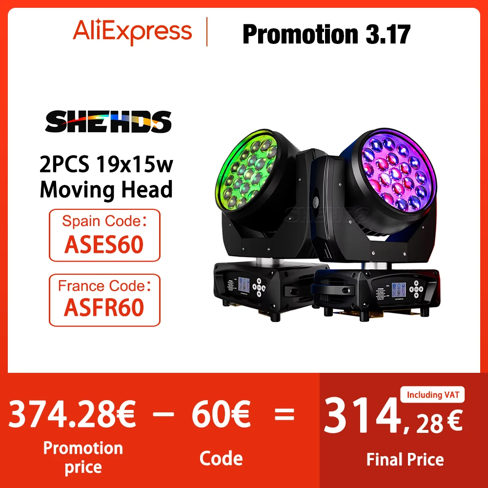 SHEHDS 19x15 واط LED تتحرك رئيس RGBW شعاع غسل ضوء ل DJ ديسكو حفل زفاف دائرة التحكم المرحلة أضواء عيد الميلاد الجمهور