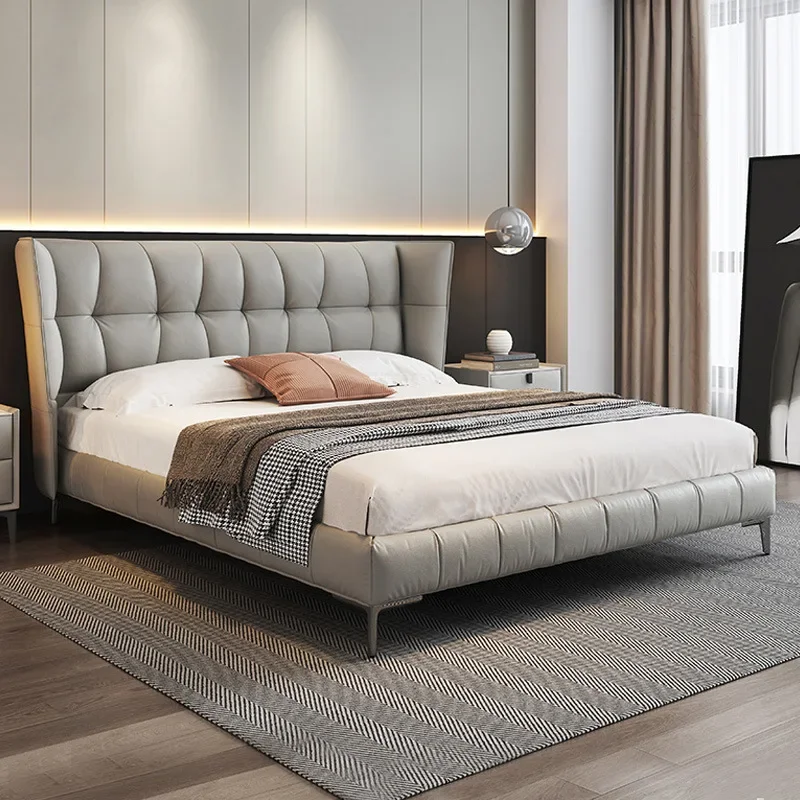 Master bedroom light luxury first-layer cowhide double bed modern simple high-end wedding bed