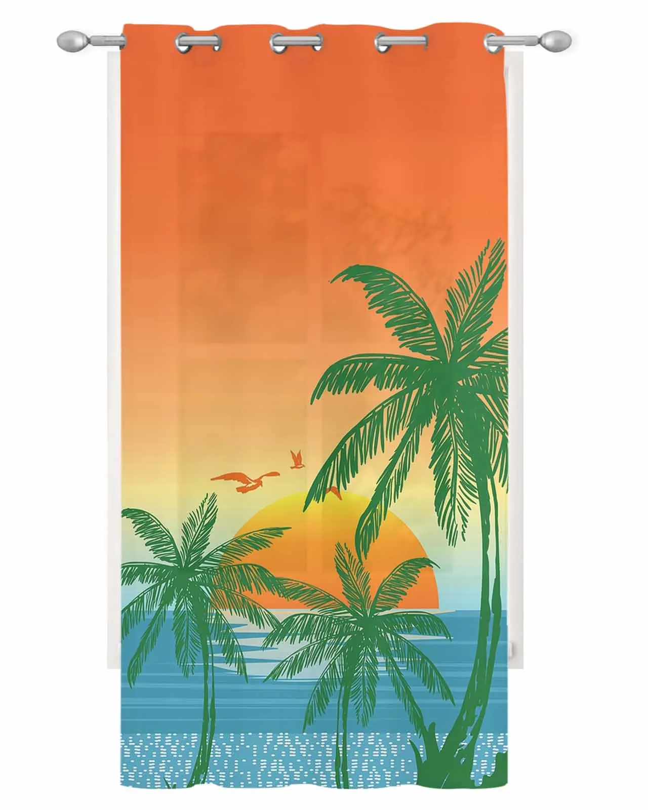 Coconut Trees Sunset Seagulls Sea Water  Modern Tulle Curtains Living Room Voile Sheer Window Curtains Bedroom Accessories