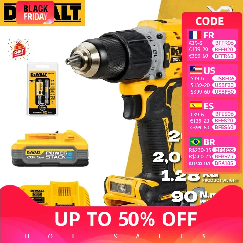 DEWALT DCD805 Brushless Cordless Hammer Drill/Driver Kit With 20V Lithium Batterty Impact Drill Power Tool DCB208 DCBP520 SET