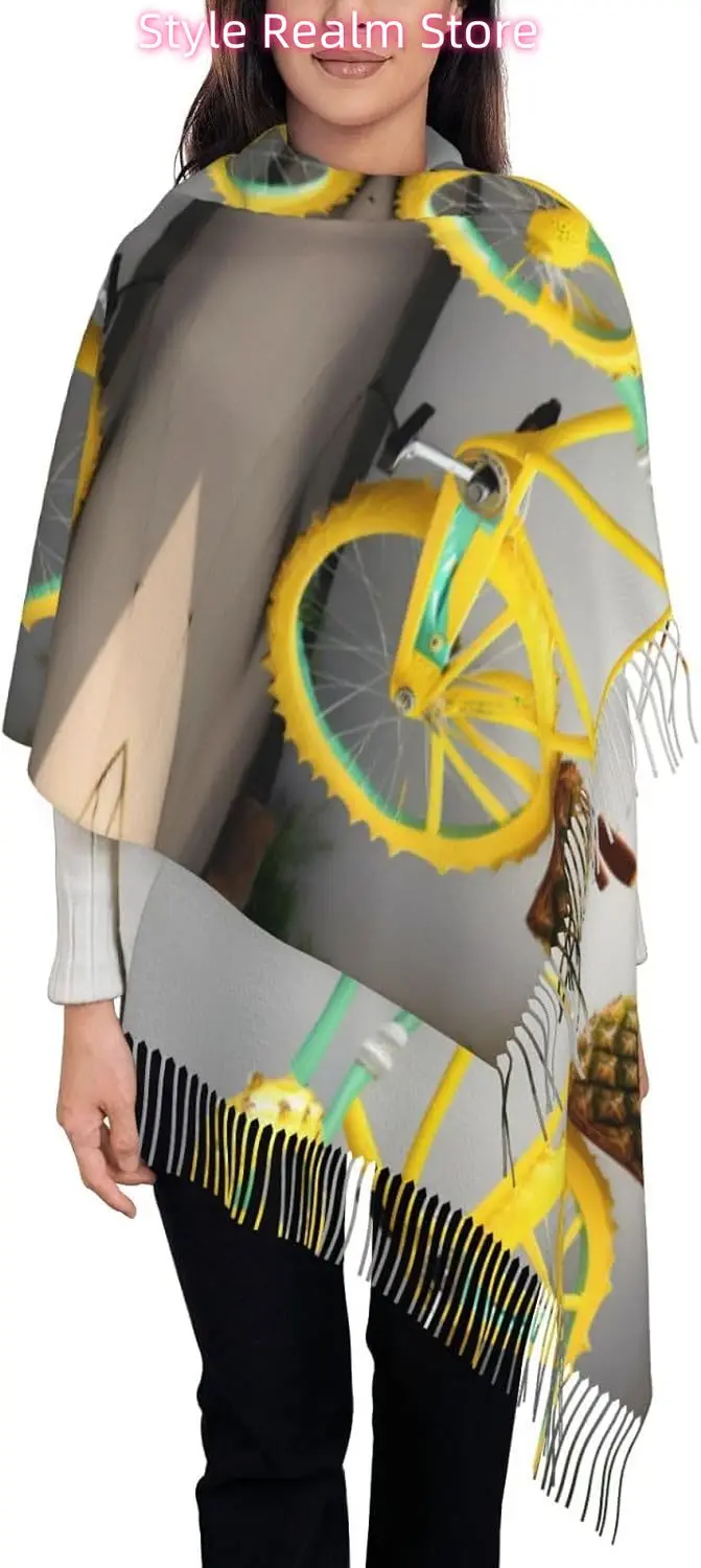 

Шарф из полиэстера с принтом ананаса и велосипеда, дышащий модный аксессуар для путешествий и повседневной носки