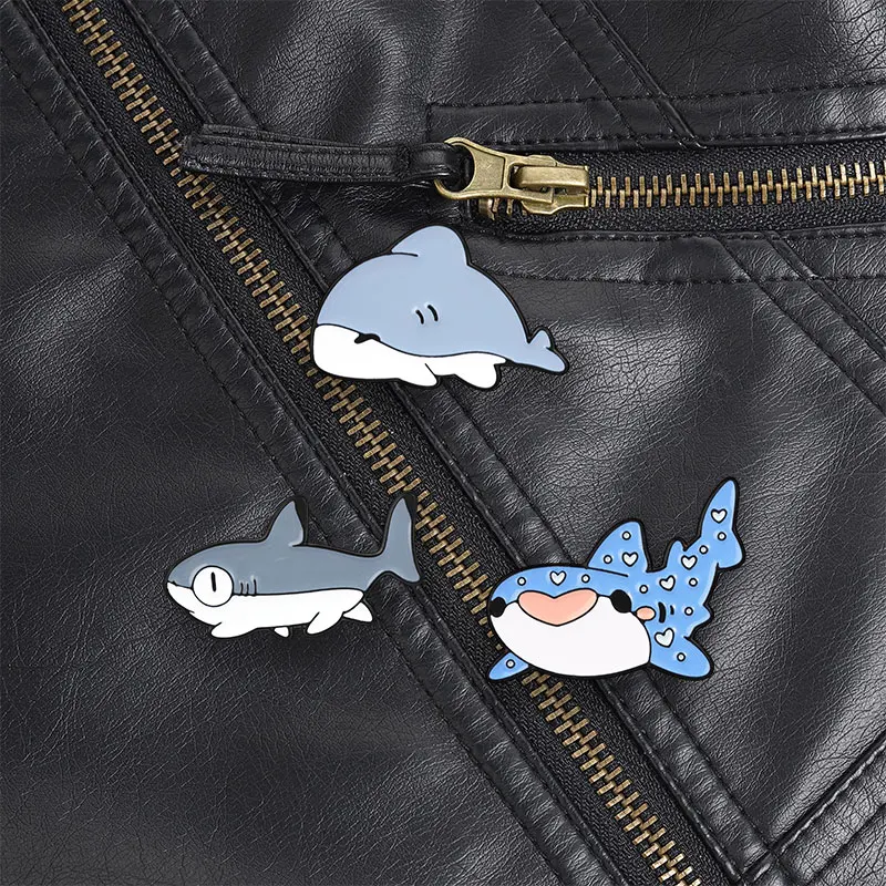 Chubby Grey Shark With Big Eyes Enamel Pin, Cute Ocean Brooch For Sea Animal Lovers And Kawaii Style Gift
