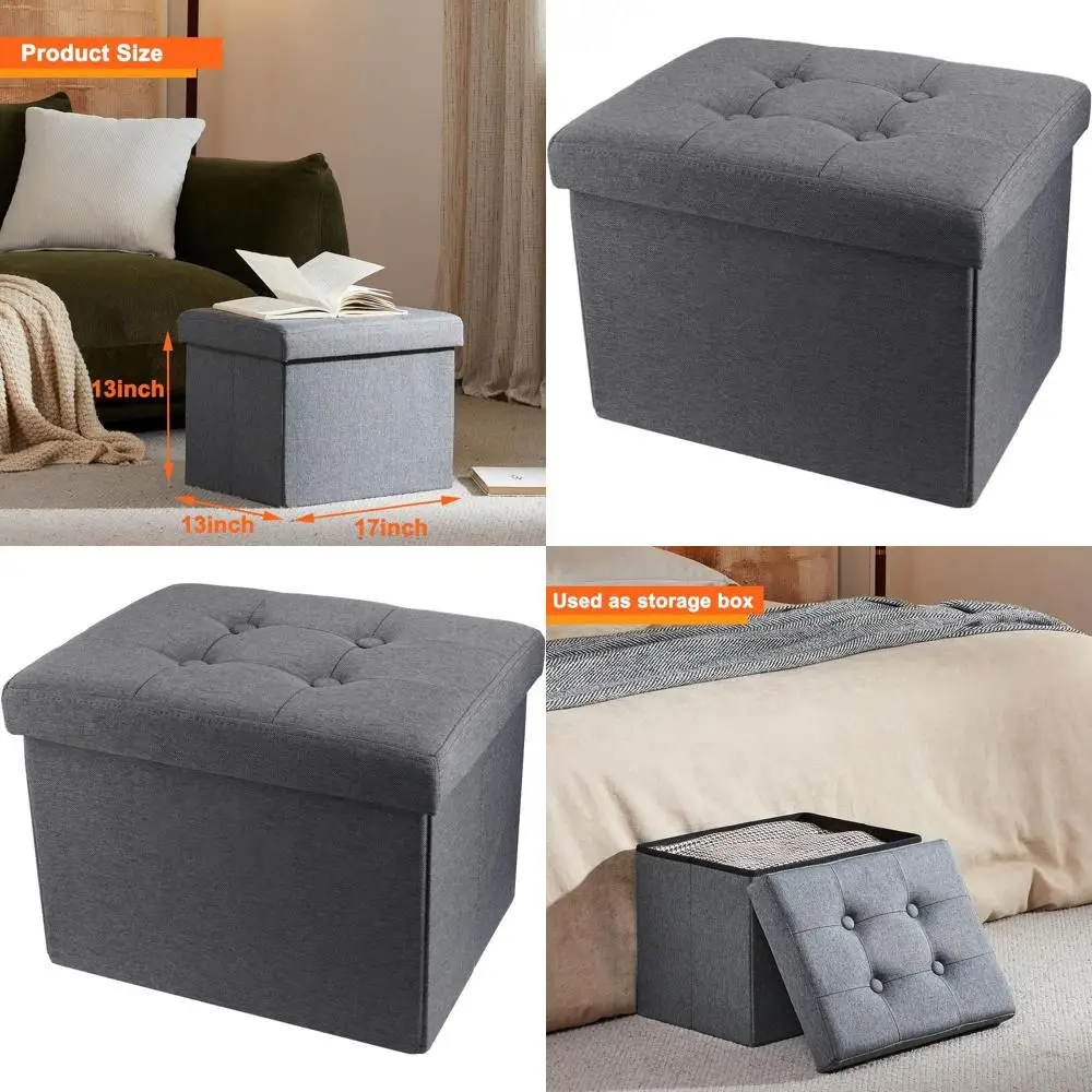 

Серая складная пуфик для хранения вещей, скамейка с подставкой для ног для гостиной, 17x13x13 дюймов
