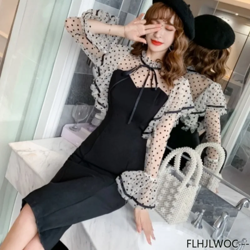 Französisch Design Bleistift Knielangen Bleistift Kleider Neue Mode Elegante Frau Romantische Rüschen Patchwork Flare Hülse Hemd Kleid