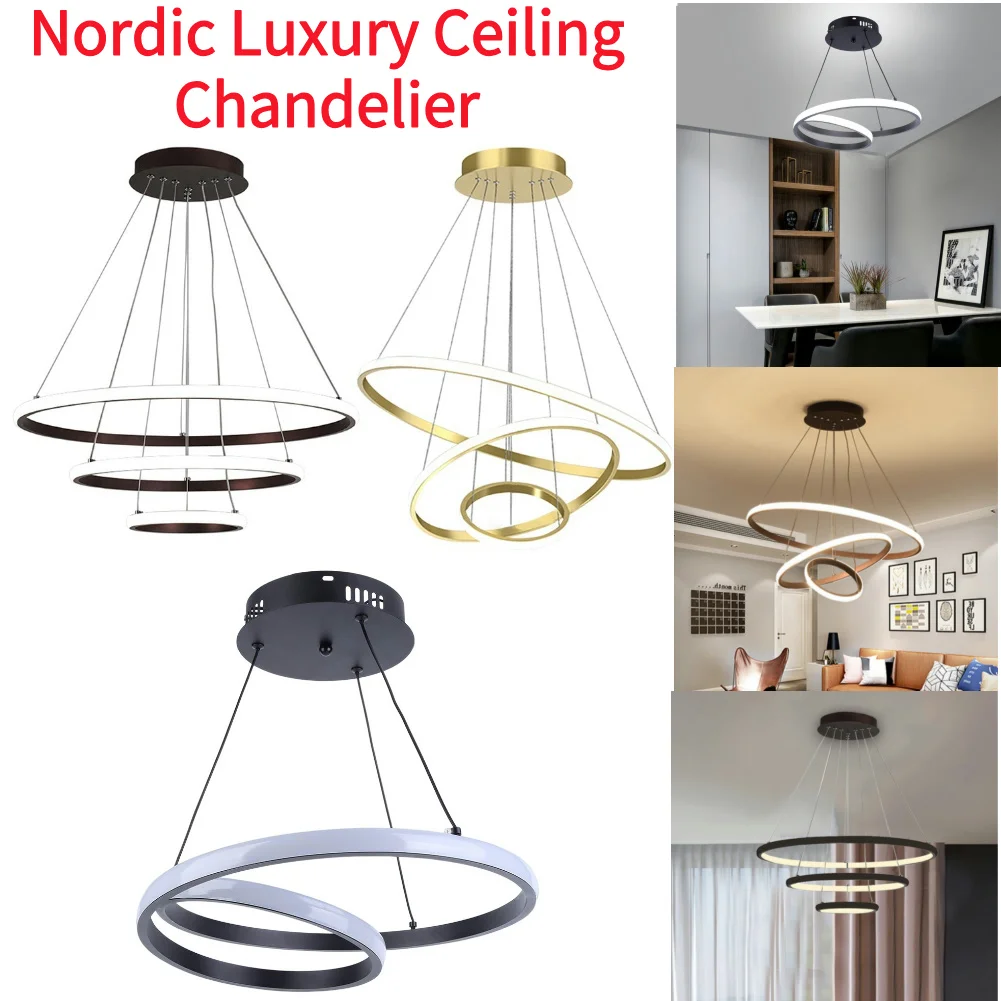 

Nordic Luxury LED Hanging Light Adjustable Pendant Chandelier High Brightness Indoor Ceiling Lamp For Living Room Bedroom Decor