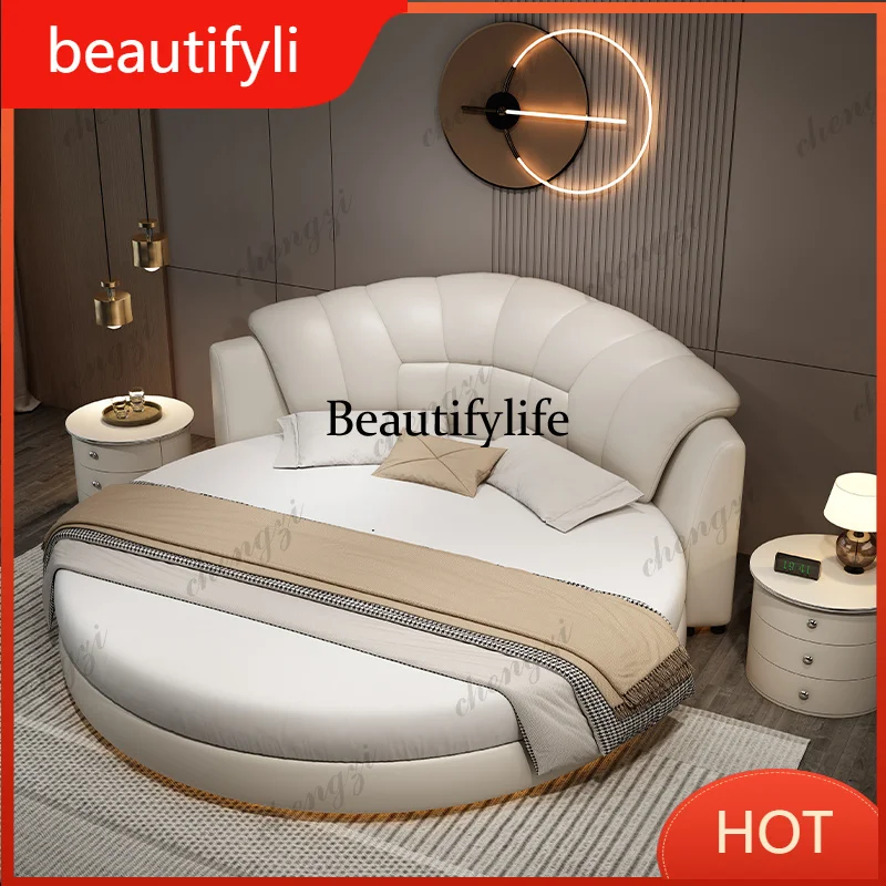 

A139 Blue Normal Double Bed Decoration Large Elegant Circle Luxury Double Bed Frame Adults Modern Cama Casal Furniture For Home