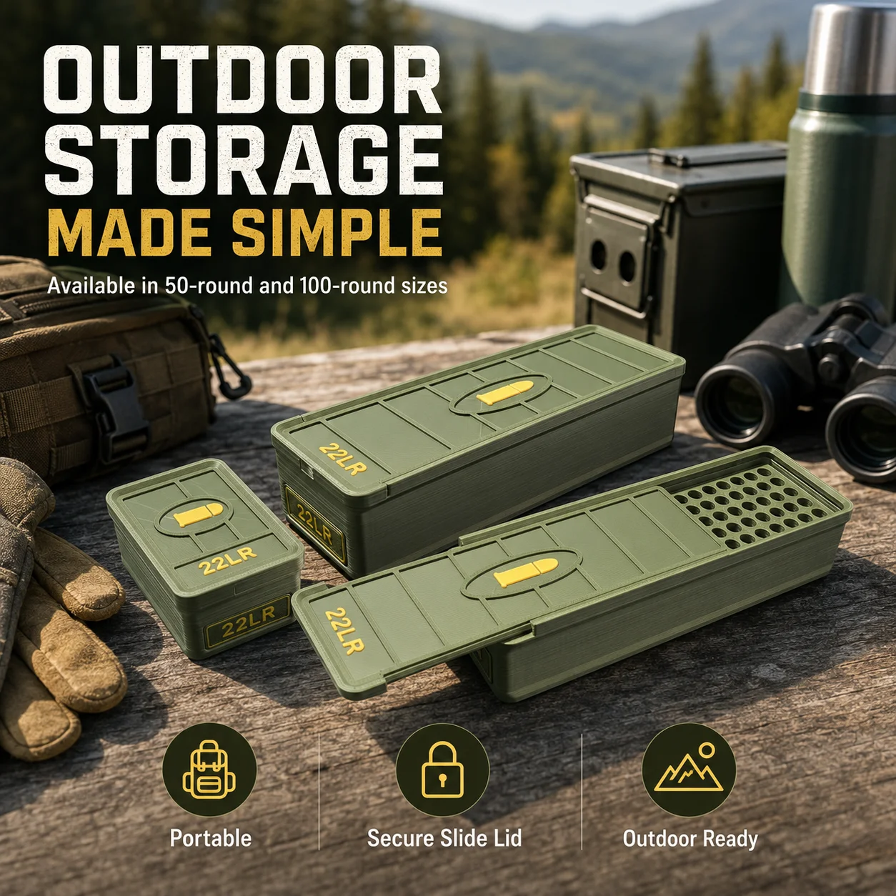 22 LR Ammo Drawer Box Holds 50 100 Rounds Durable Plastic Storage Case Spill Proof Portable Shooting Range Carrier