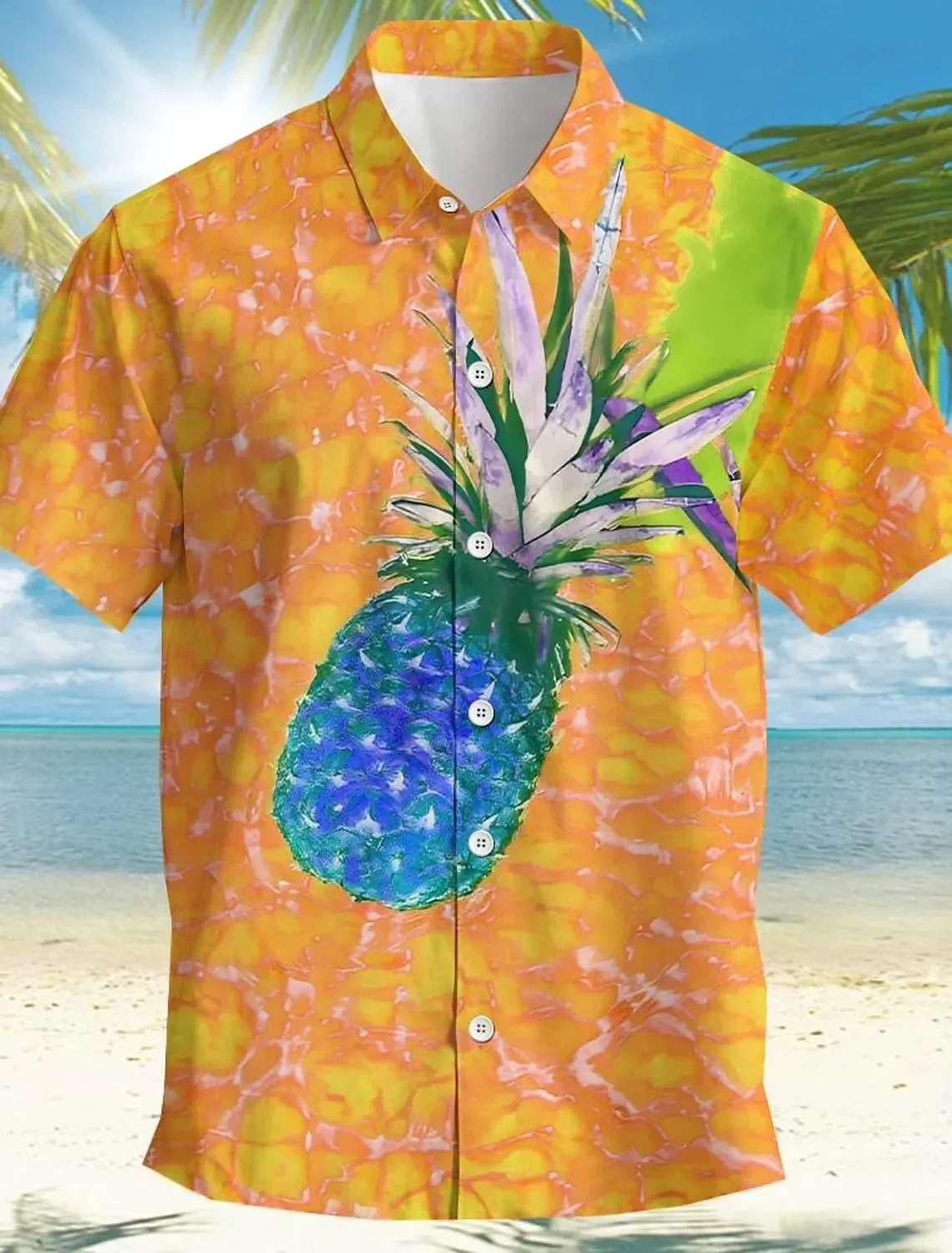 

Pineapple Tropical Men's Shirt Summer Aloha Shirt Casual Holiday Summer Spring Turndown Short Sleeve Stretch Fabric Shirt