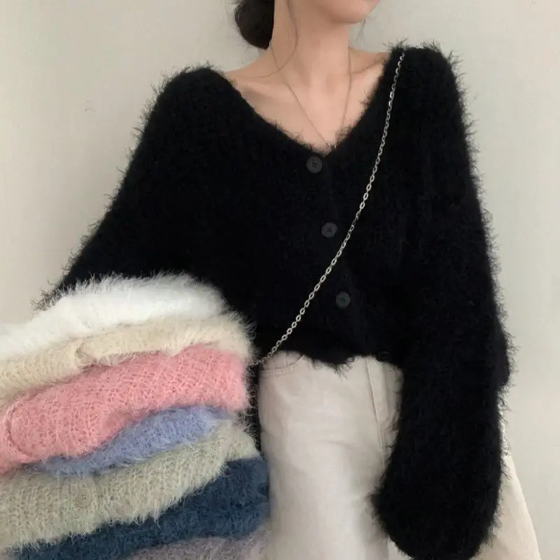 

Chic Autumn Winter V-neck Loose Versatile Knitwear Sweater Long Sleeve Single Button Lazy Faionable Commute Clothing Cardigan