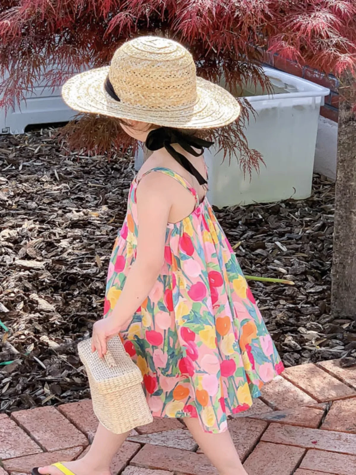 n Beach Dr للفتيات الصيف الكورية Sle حزام سترة Dr عطلة ارتداء الأزهار طباعة قطعتين مجموعة للأطفال