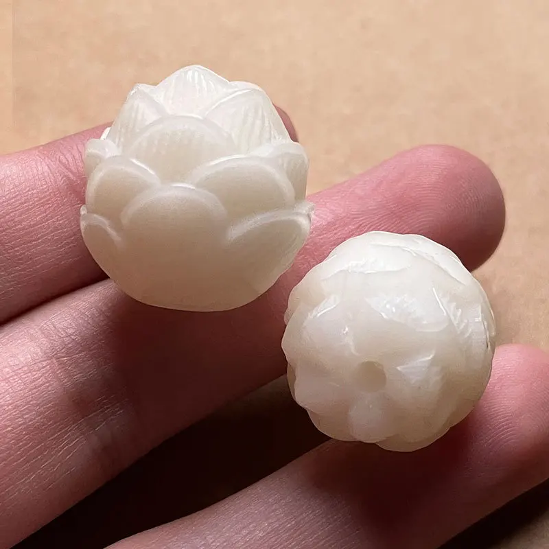 Natural Barley White Jade Bodhi Root Handcarved Accessories Lotus Small Fish Beads High Throw Single DIY Jewelry Material