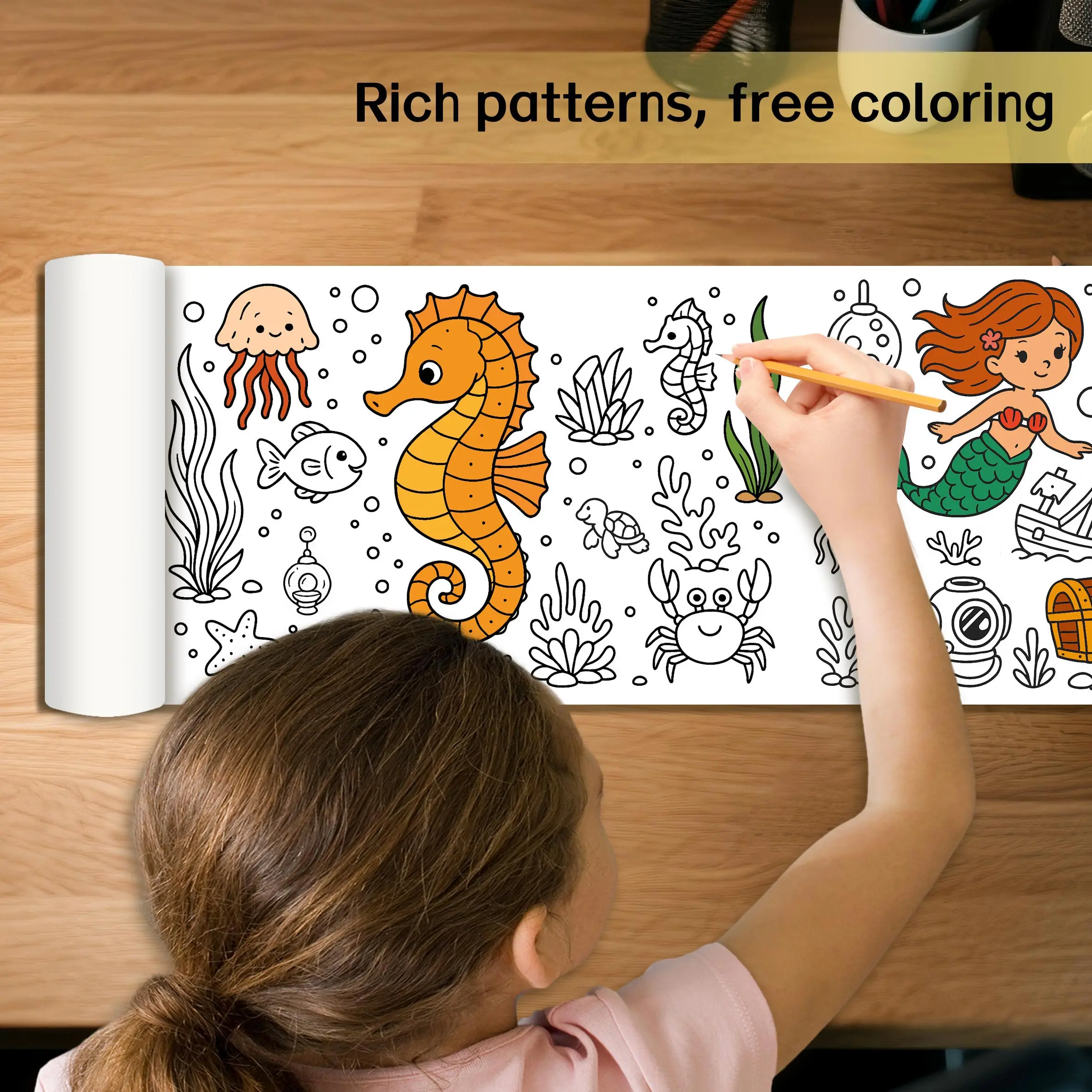 

Underwater mermaid pirate pattern painting roll kids colouring paper roll DIY painting painting colour filling