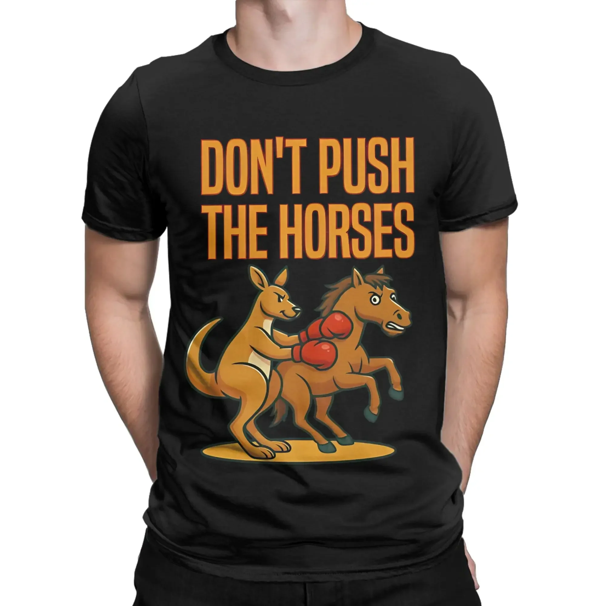 

Don't Push The Horses Kangaroo Boxing Funny Graphic Tee Men's Breathable Cotton Crewneck T-Shirt