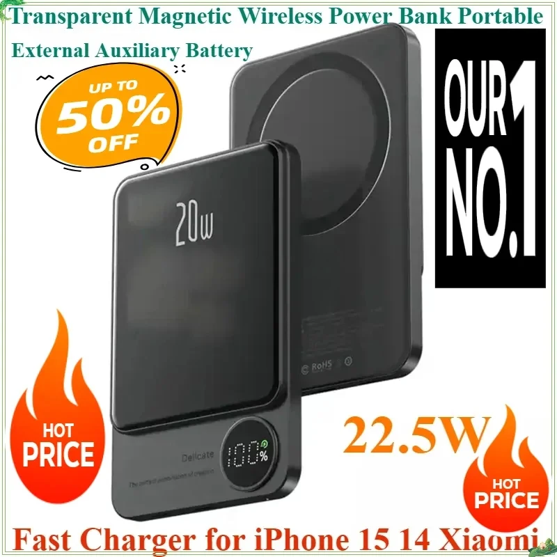 

For IPhone 14 13 Samsung Powerbank Magnetic Wireless Power Bank 10000mAh 5000mAh Portable PD 20W Fast Charging External Battery