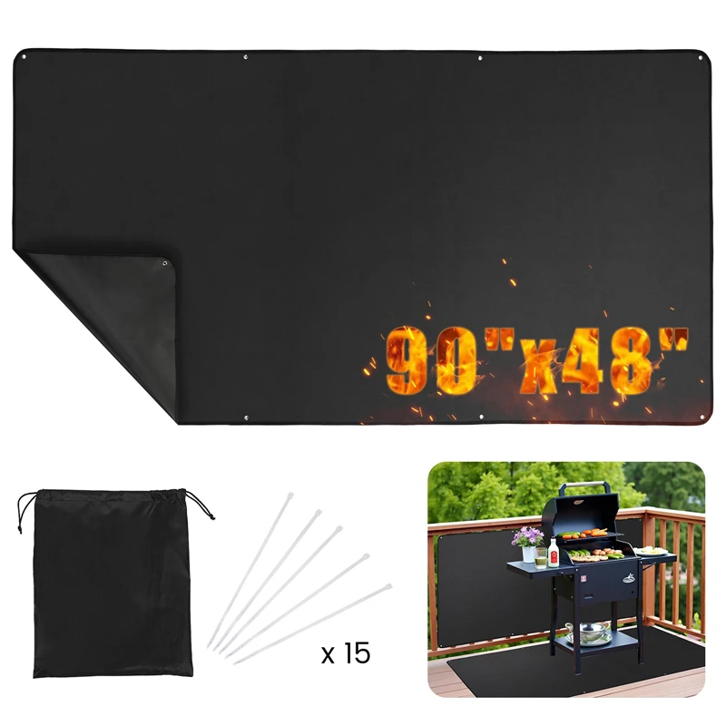 90x48inch Double-Sided Fireproof Grill Mat Heat Resistant BBQ Fireproof Mats for Fire Pits And Fireplaces Deck Patio Protector