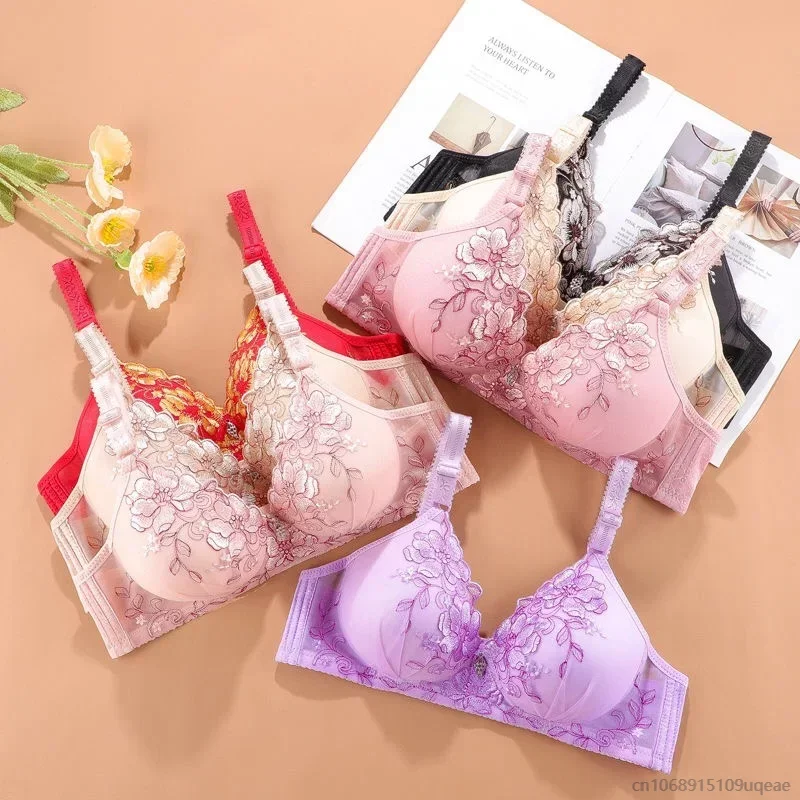 Seamless Soft Women Bra Thin Wireless Push Up Retro Print Comfortable Sleep Bra Lace Sexy Bra Brassiere Soutien Gorge Femme