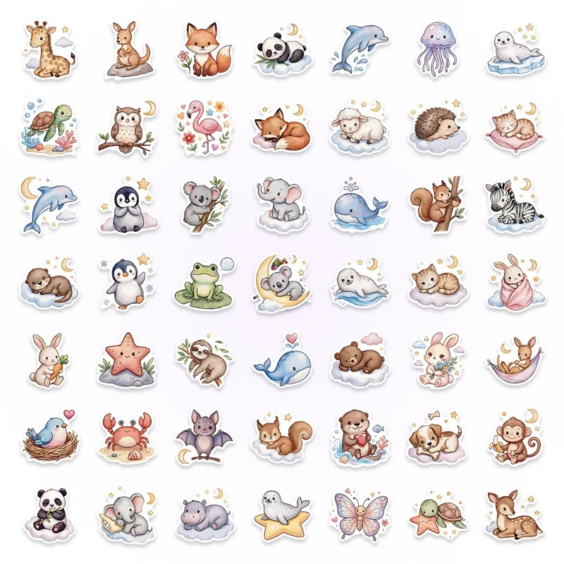 50PCS Cute Gentle Animal PVC Sticker Aesthetic Colored DIY Sticky Decoration Scrapbooking Hand Accounting Supplies view 4