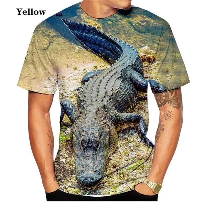 3D Printed Crocodile Pattern T-shirt For Men Fashion Summer Casual Short Sleeved Crewneck Crocodile Tee Tops Kids Animal Tshirt