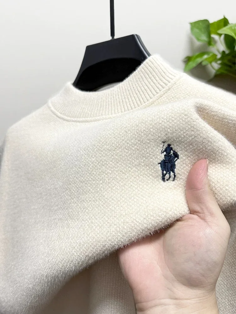 High end designer brand sweater men's luxury fashion golf Paul embroidery round neck top winter new velvet warm knitted pullover