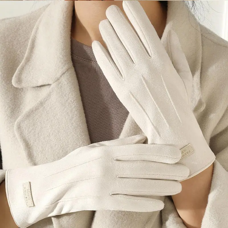 الجلد المدبوغ الشتاء النساء قفازات شاشة تعمل باللمس يندبروف قفازات الشتاء الدراجات قفازات دافئة أنيقة في الهواء الطلق ركوب الدراجات قفازات الشتاء #3